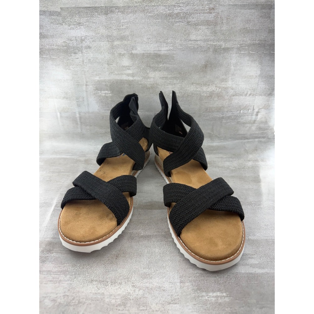 Skechers BOBS Desert Kiss Hi Tea Time Black Wedge Sandals 113540 Women Sz 10